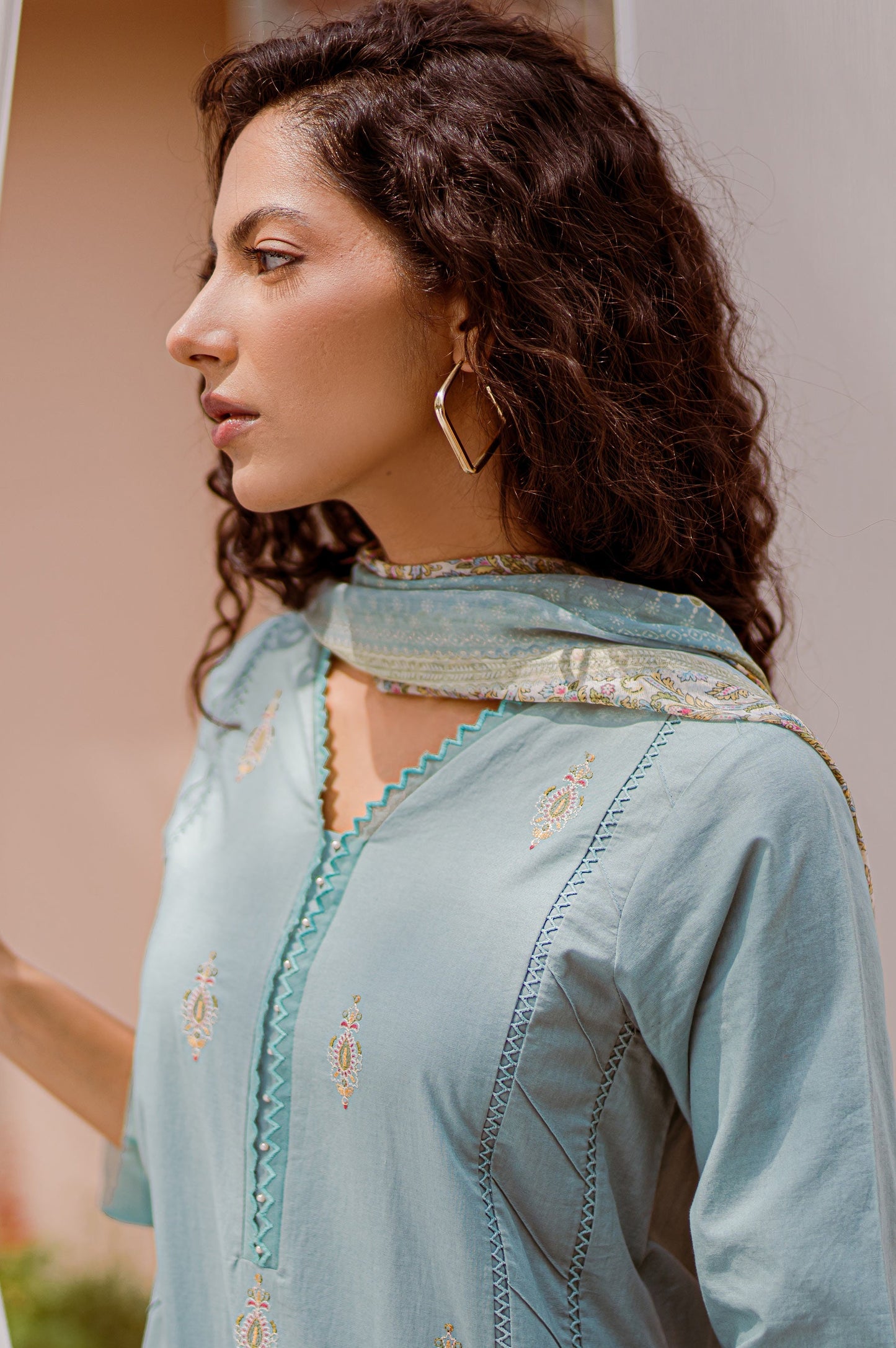 Stitched 3 Piece Embroidered shirt with Tissue Silk Dupatta