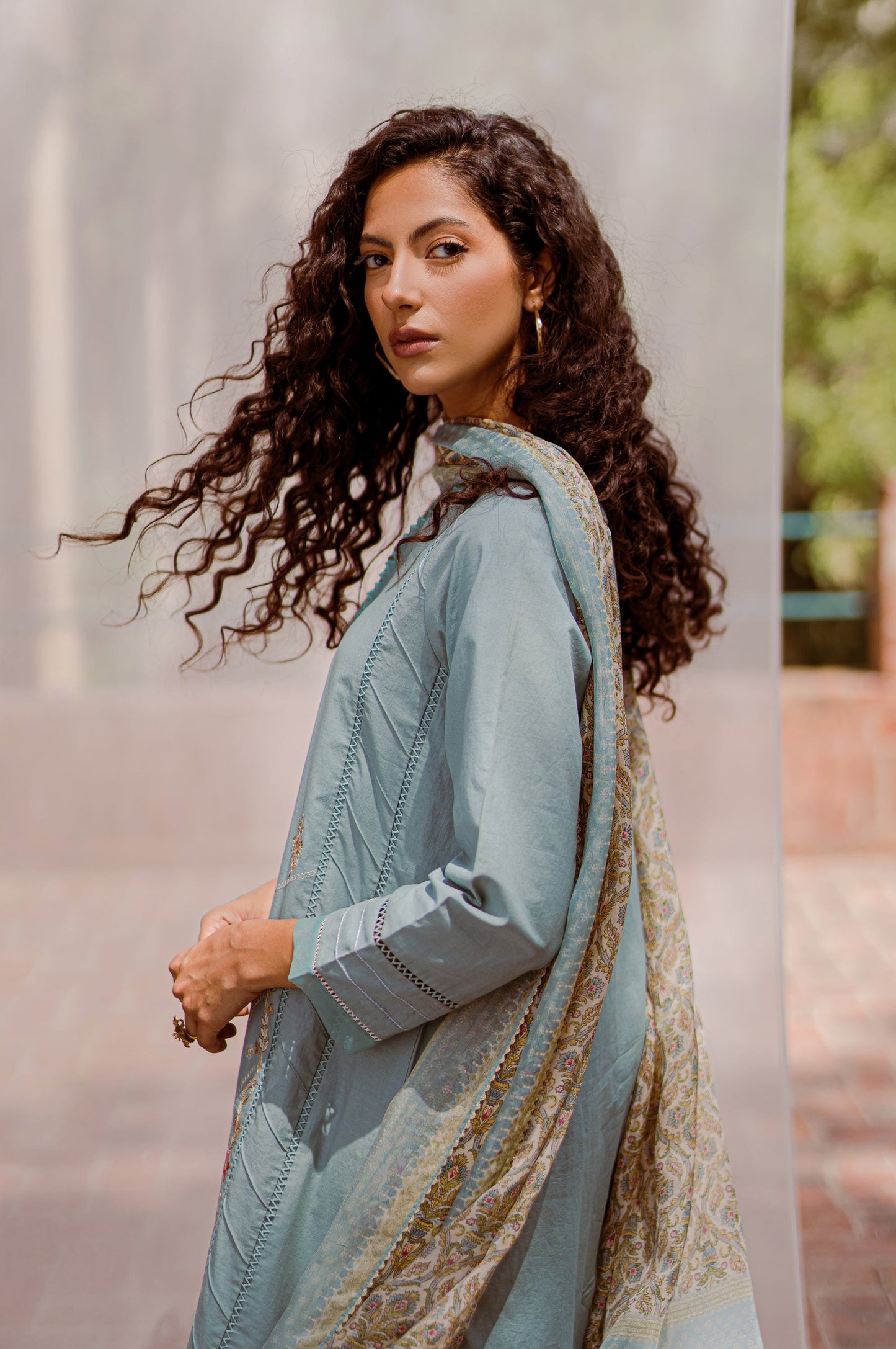 Stitched 3 Piece Embroidered shirt with Tissue Silk Dupatta