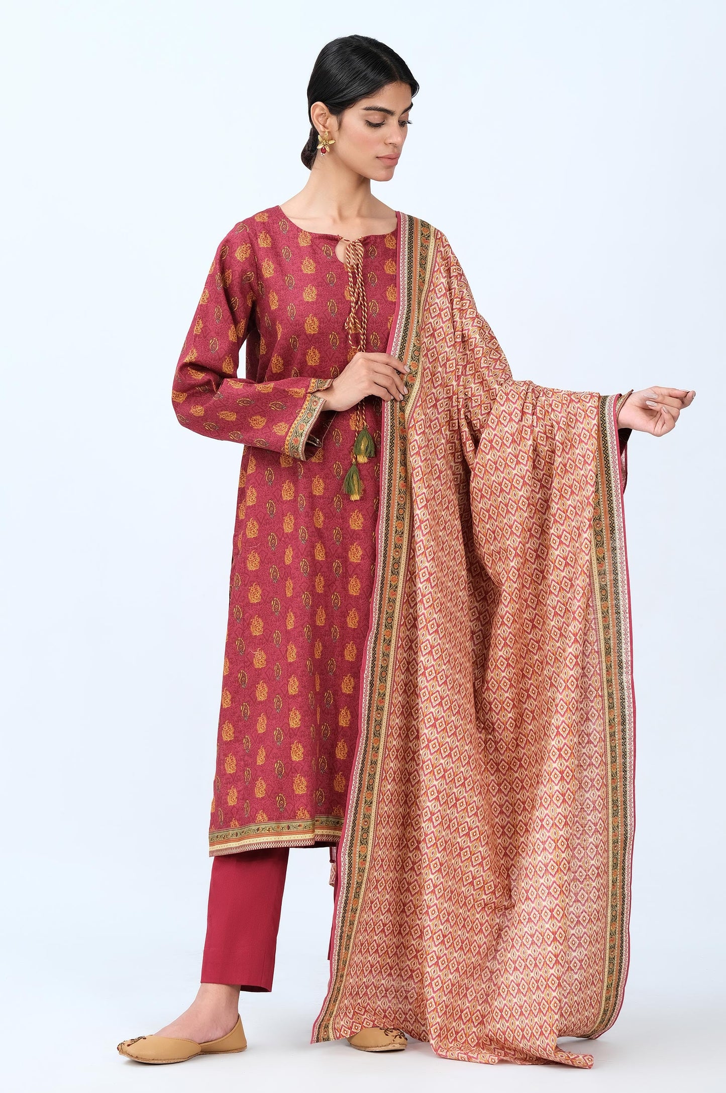Stitched 3 Piece Printed Cottel with Khaddar Suit