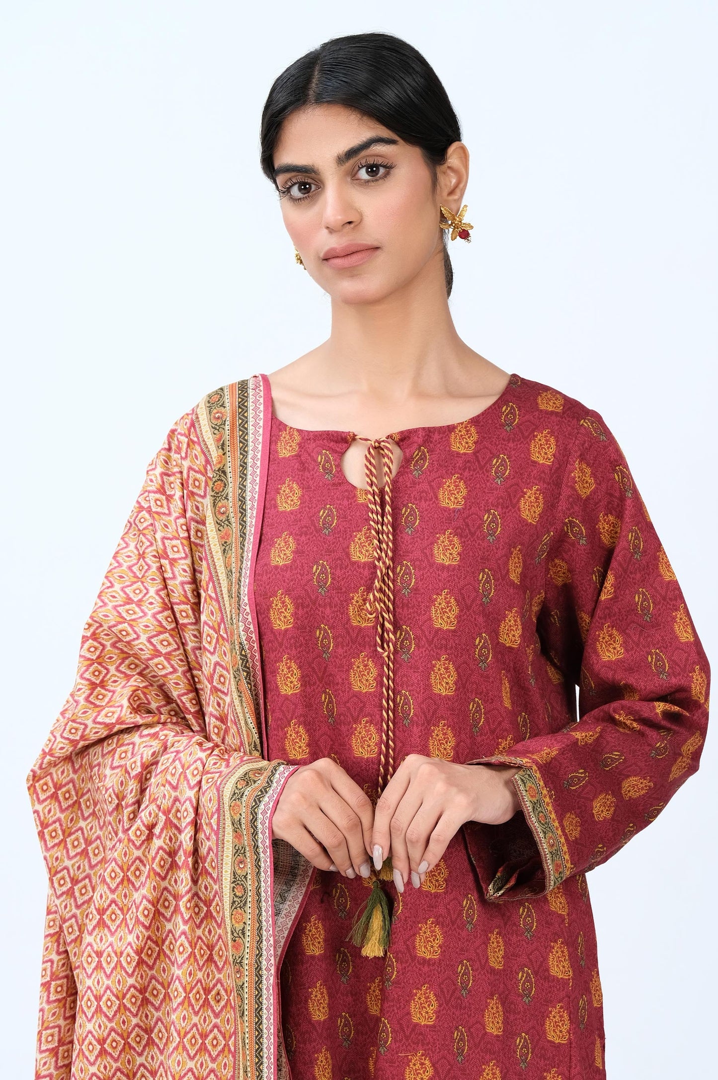 Stitched 3 Piece Printed Cottel with Khaddar Suit
