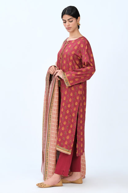 Stitched 3 Piece Printed Cottel with Khaddar Suit