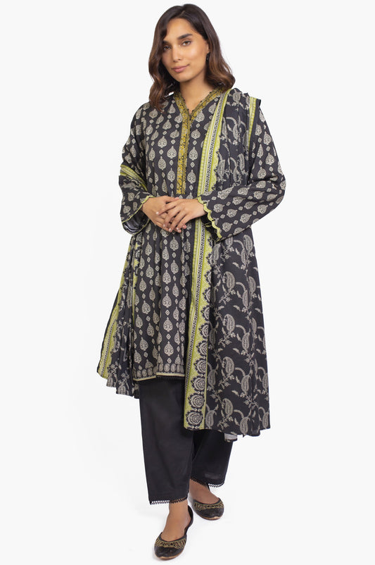 Stitched 3 Piece Embroidered Linen Viscose Suit