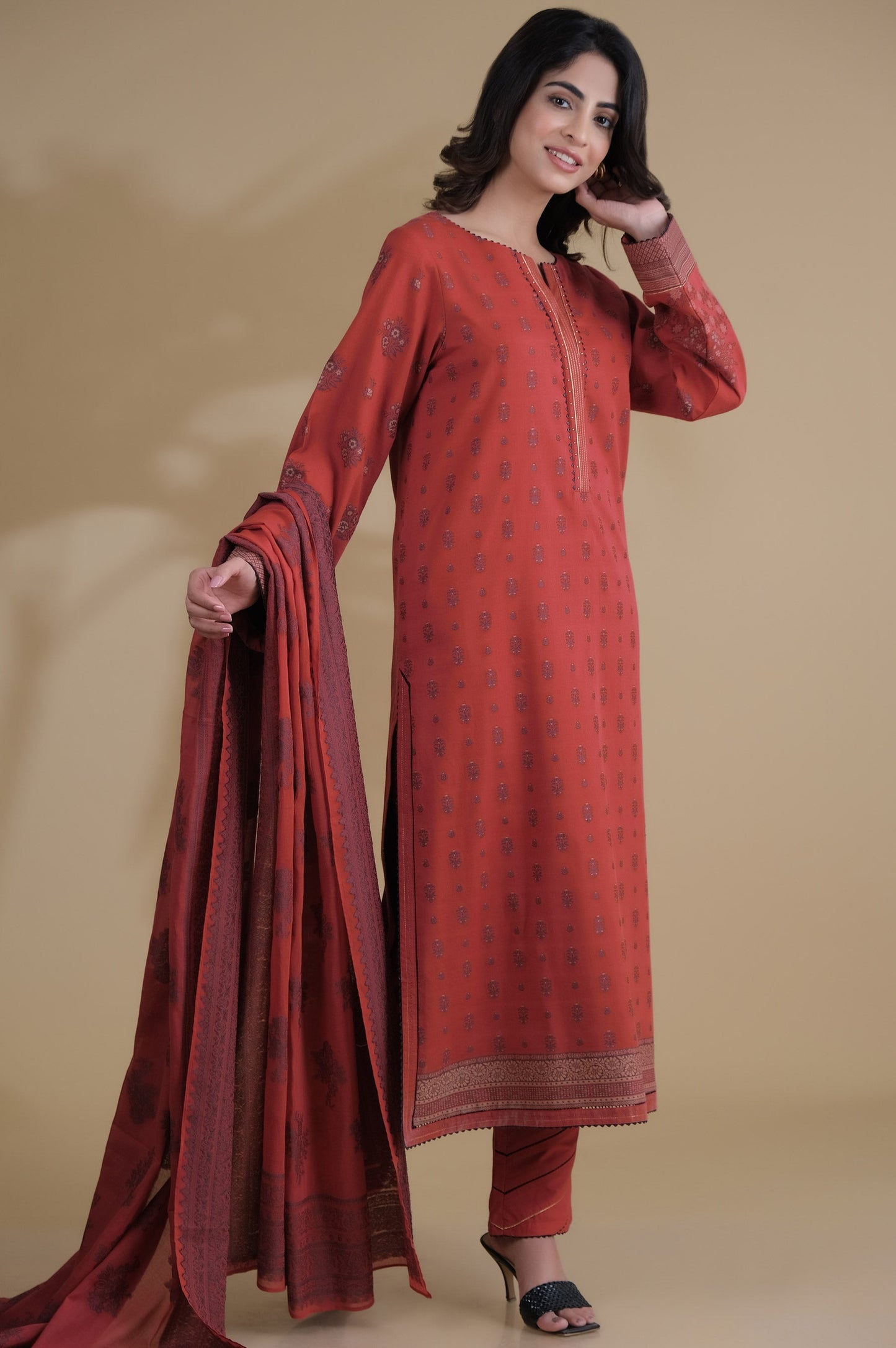 Stitched 3 Pieces Dyed Jacquard Suit