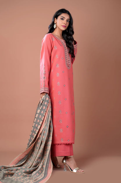 Stitched 3 Piece Embroidered Khaddar Suit