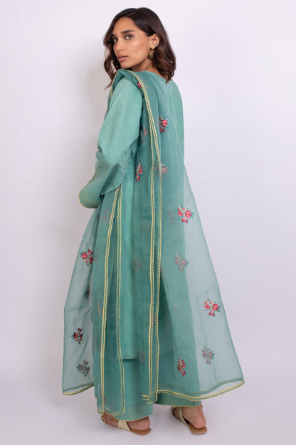 Stitched 3 Piece Embroidered Satin Jacquard Suit