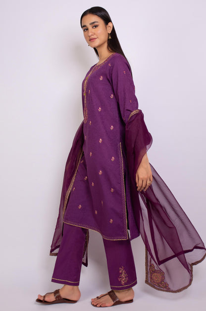 Stitched 3 Piece Embroidered Jacquard Suit