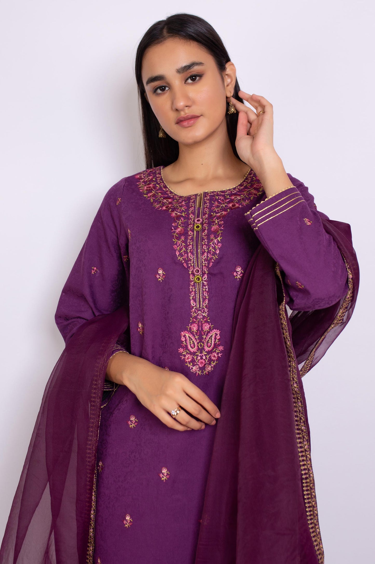 Stitched 3 Piece Embroidered Jacquard Suit