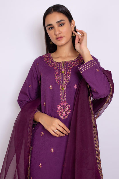 Stitched 3 Piece Embroidered Jacquard Suit