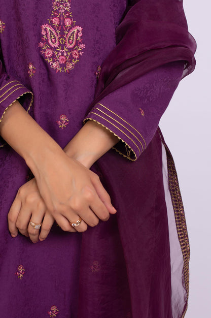 Stitched 3 Piece Embroidered Jacquard Suit