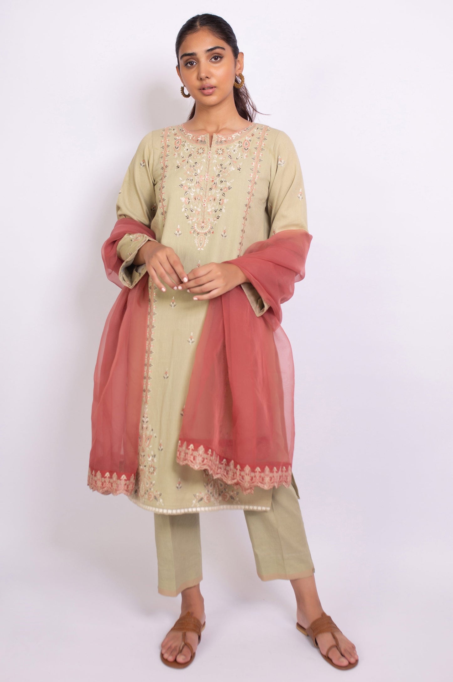 Stitched 3 Piece Embroidered Satin Jacquard Suit