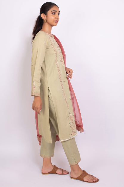 Stitched 3 Piece Embroidered Satin Jacquard Suit