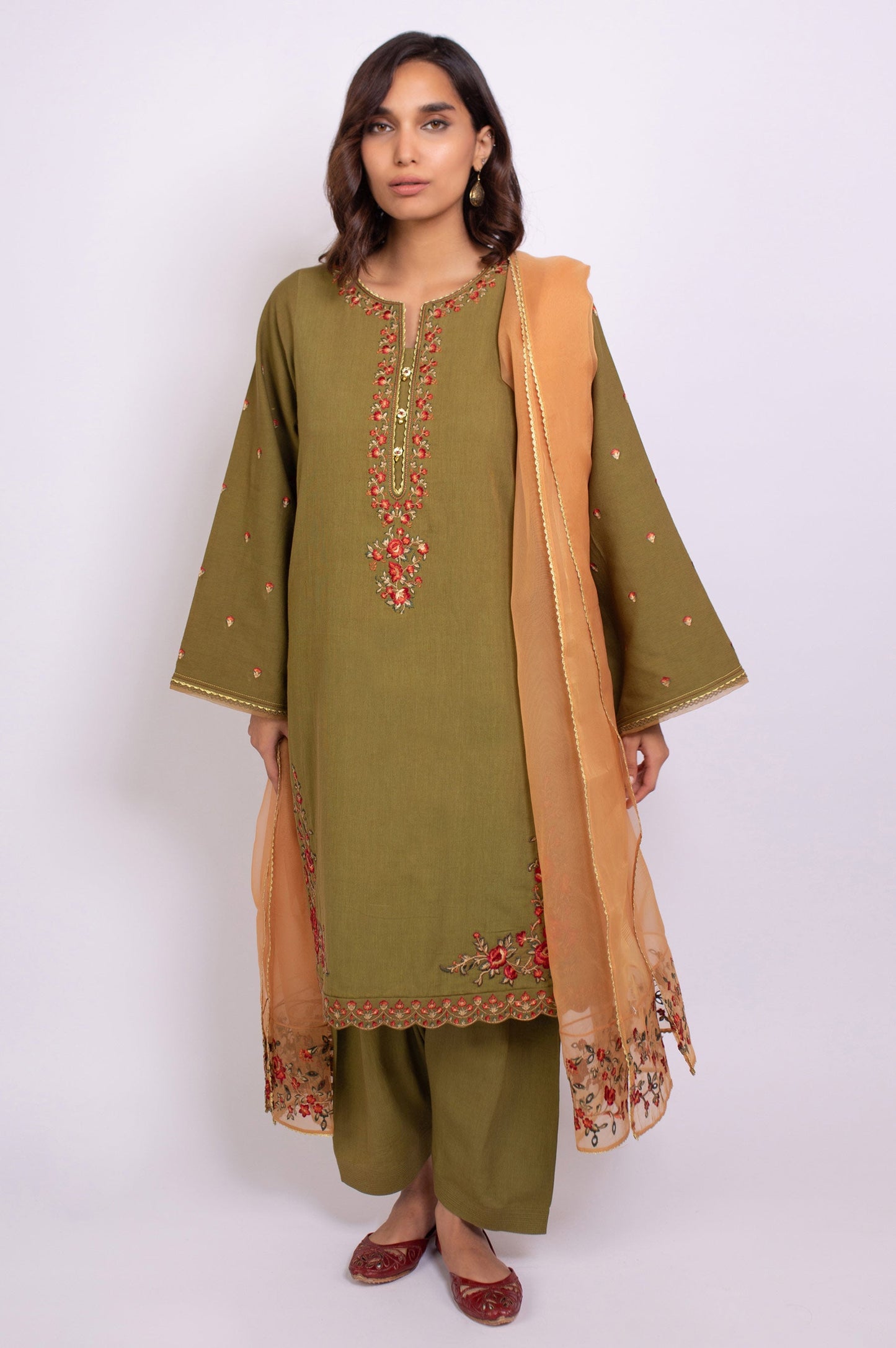 Stitched 3 Piece Embroidered Satin Jacquard Suit