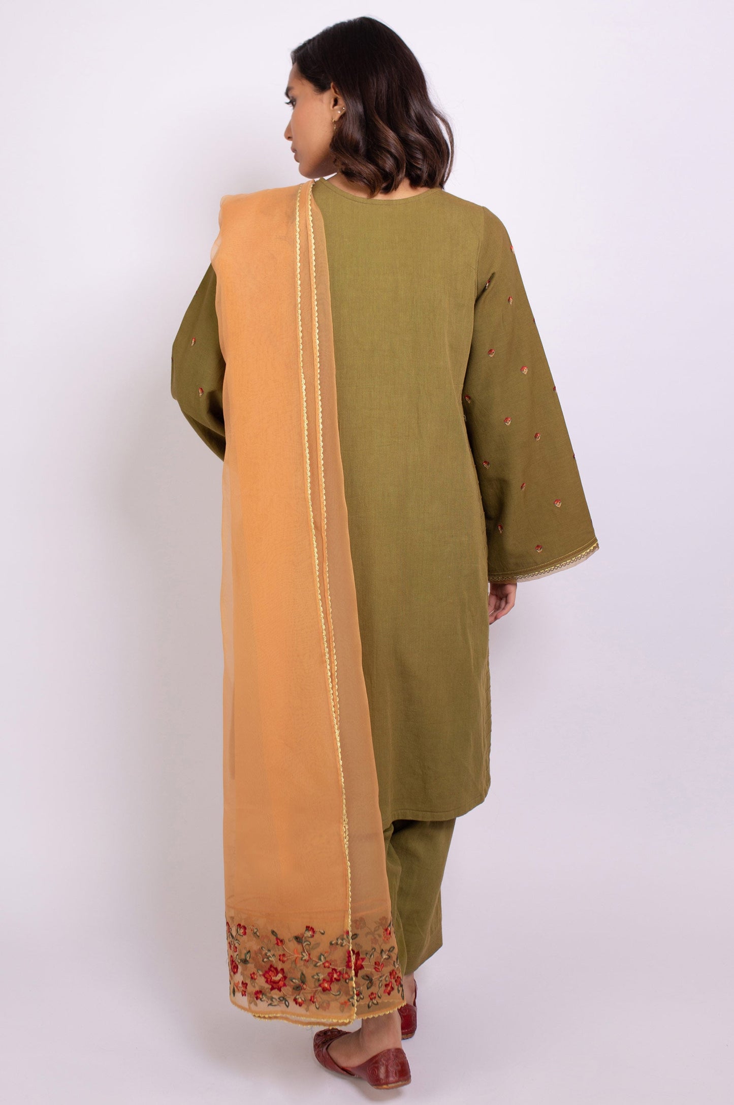 Stitched 3 Piece Embroidered Satin Jacquard Suit