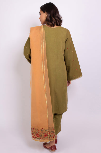 Stitched 3 Piece Embroidered Satin Jacquard Suit