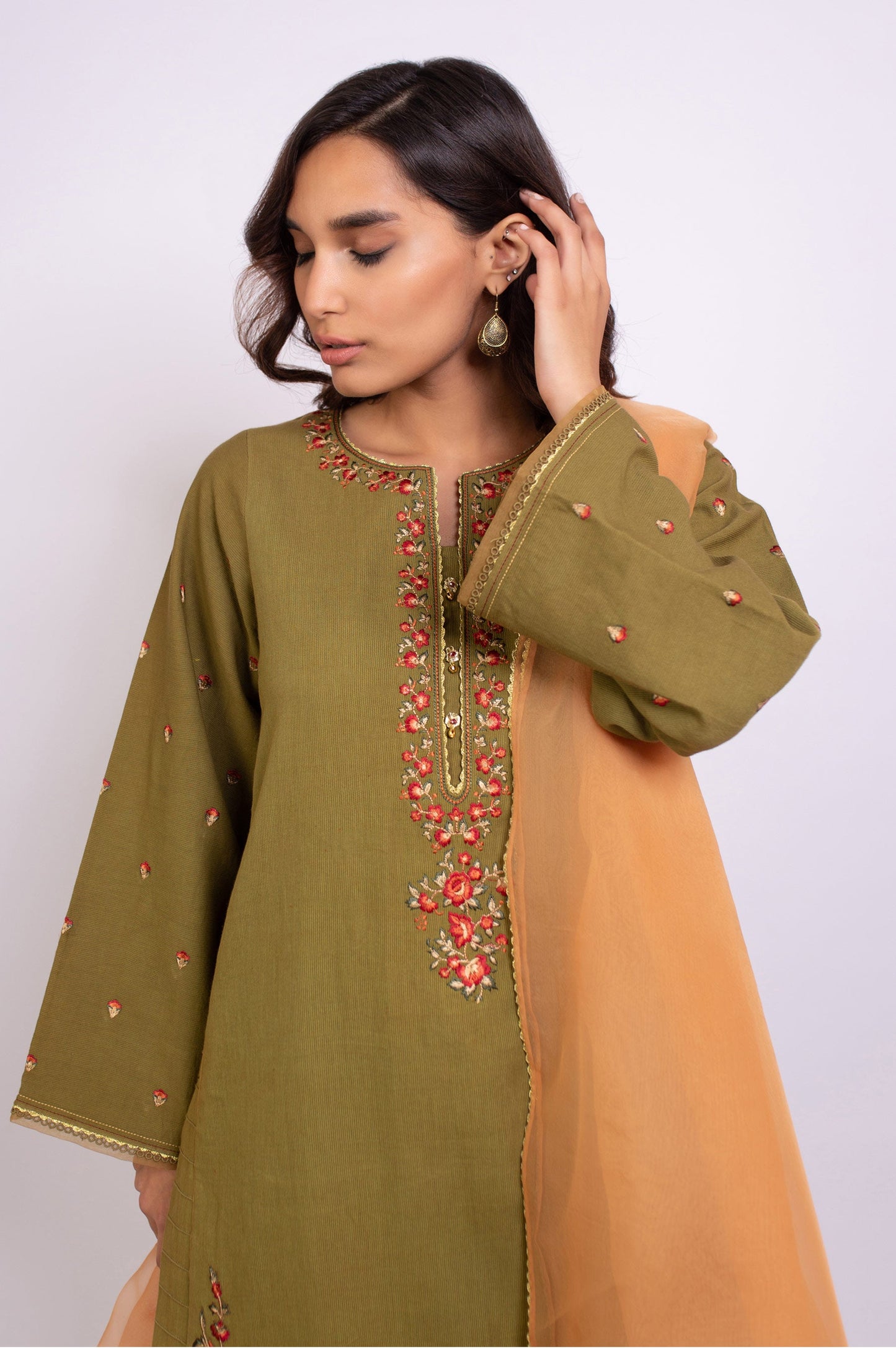 Stitched 3 Piece Embroidered Satin Jacquard Suit