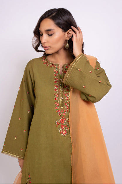 Stitched 3 Piece Embroidered Satin Jacquard Suit