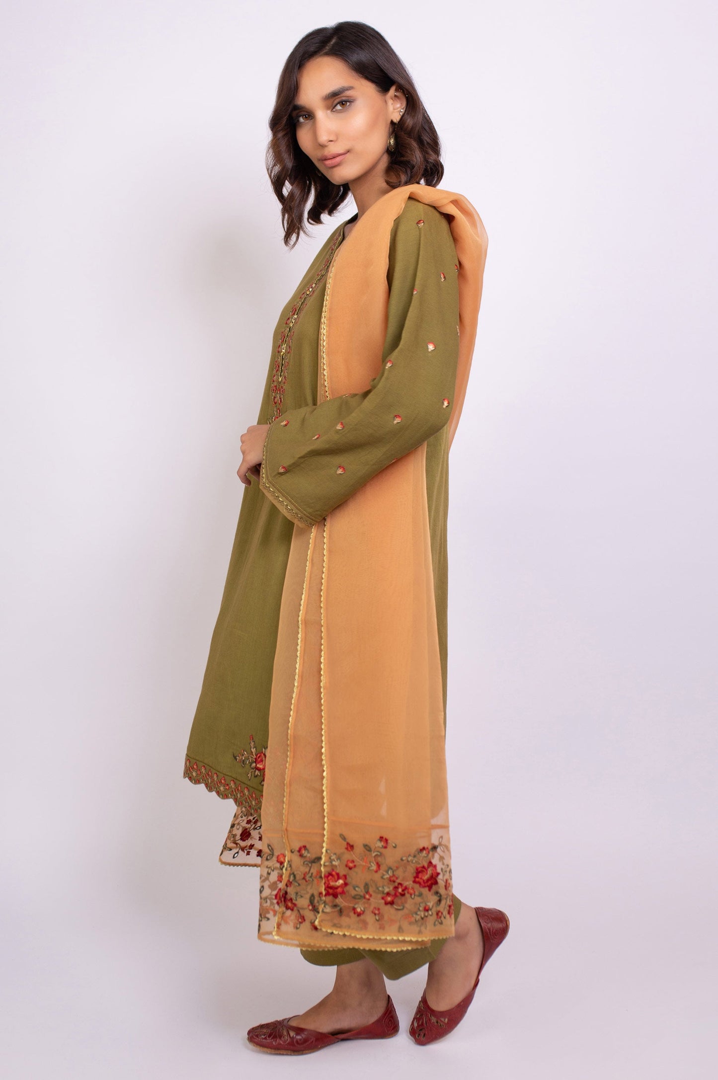 Stitched 3 Piece Embroidered Satin Jacquard Suit