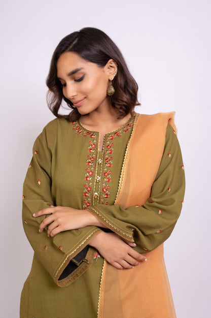 Stitched 3 Piece Embroidered Satin Jacquard Suit