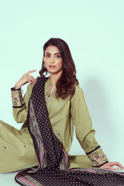 Stitched 3 Piece Embroidered Cambric with Chiffon Dupatta