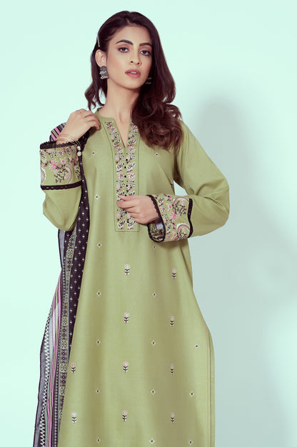Stitched 3 Piece Embroidered Cambric with Chiffon Dupatta