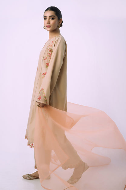 Stitched 3 Piece Embroidered Raw Silk Suit