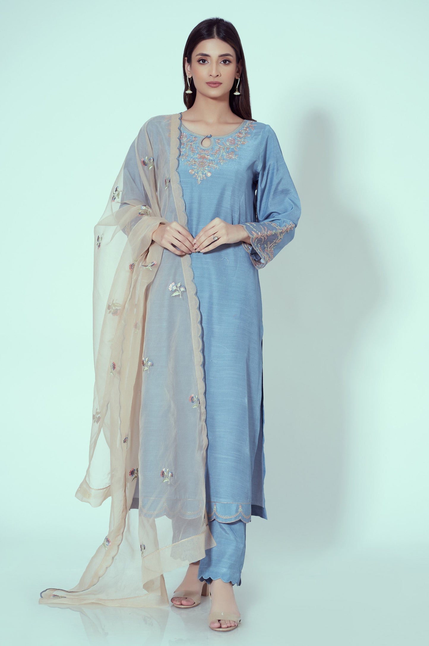 Stitched 3 Piece Embroidered Rawsilk Suit