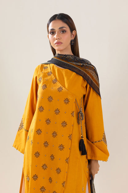 Stitched 3 Piece Embroidered Lawn Textured Slub Suit