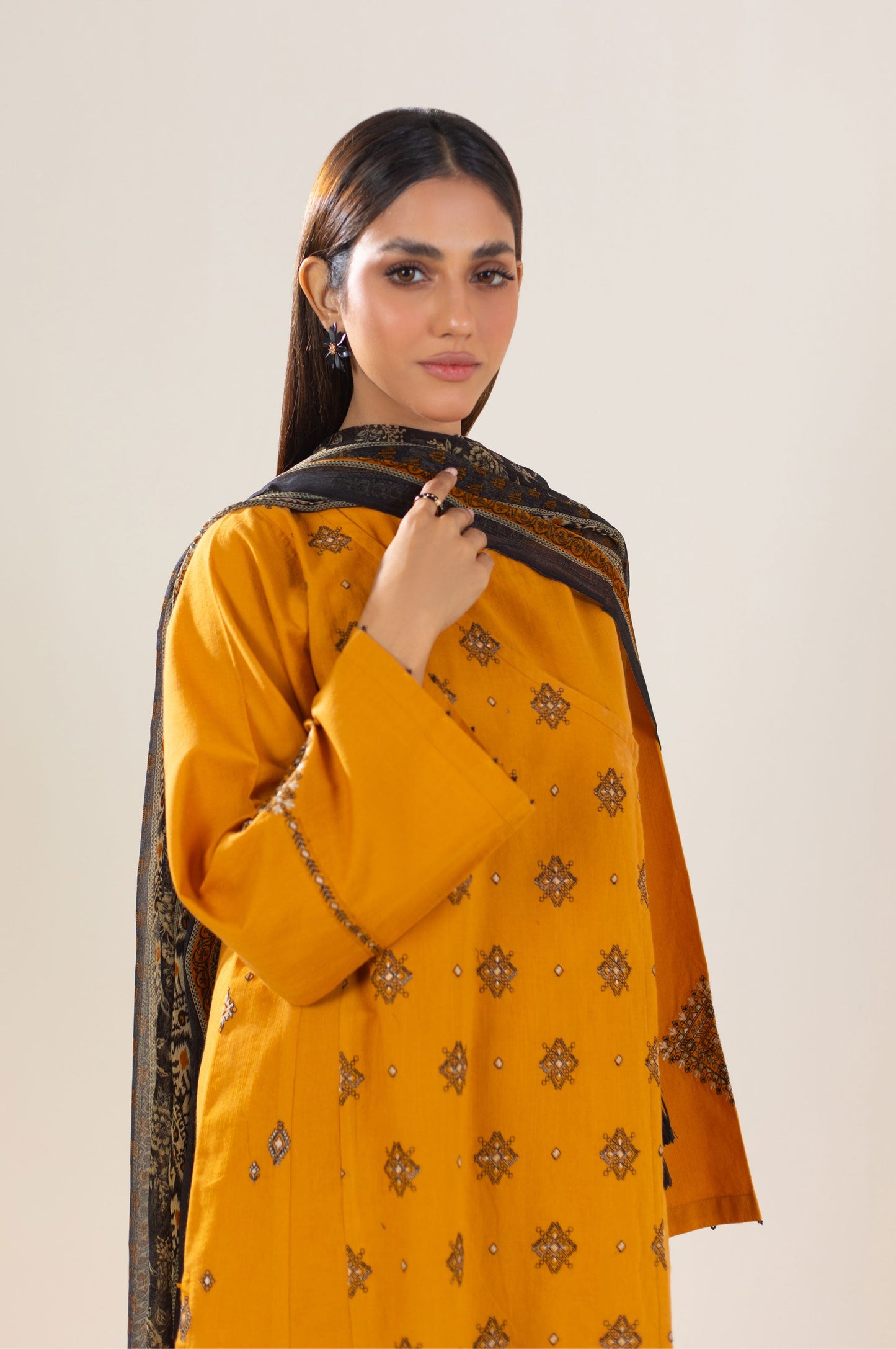 Stitched 3 Piece Embroidered Lawn Textured Slub Suit