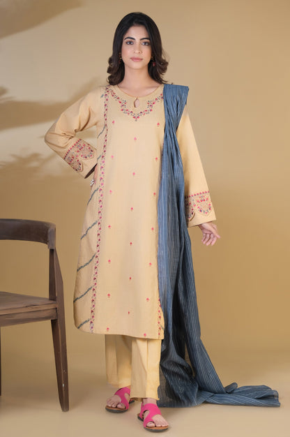 Stitched 3 Piece Embroidered Jacquard Suit