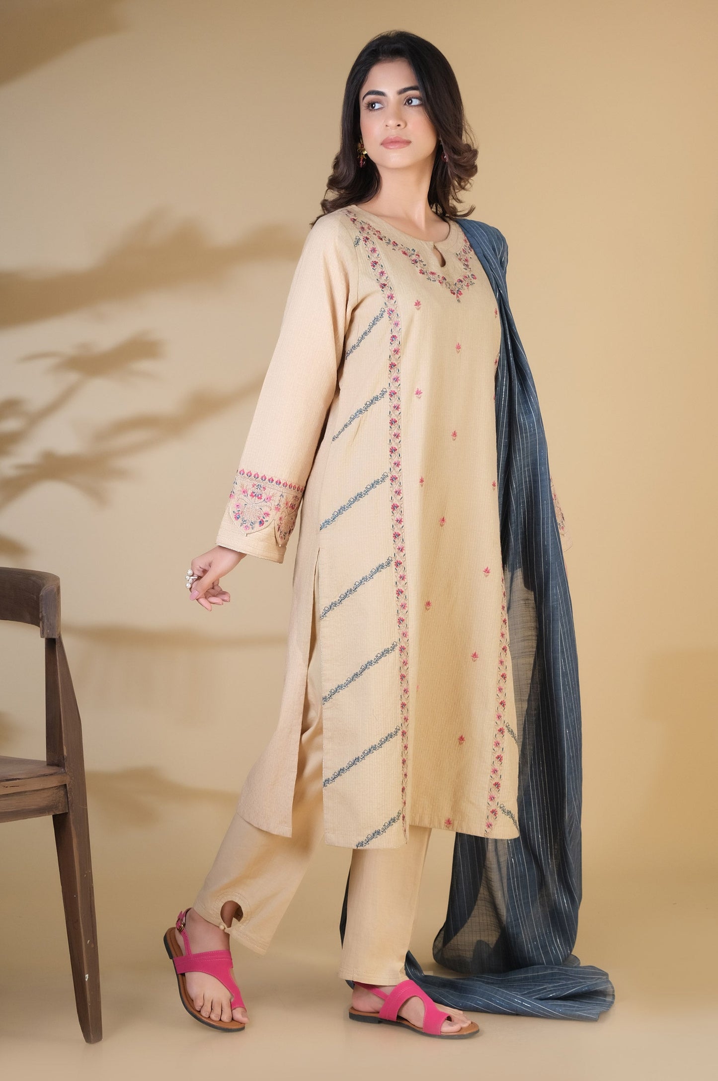 Stitched 3 Piece Embroidered Jacquard Suit