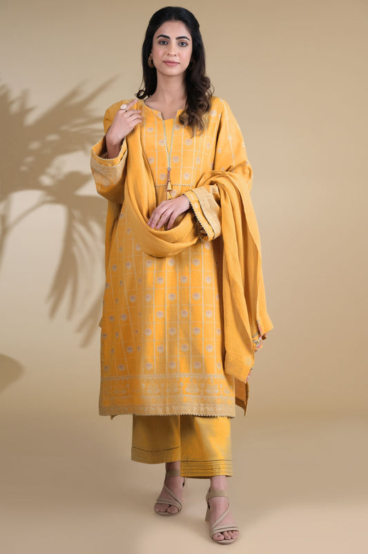 Stitched 3 Piece Embroidered Jacquard Suit