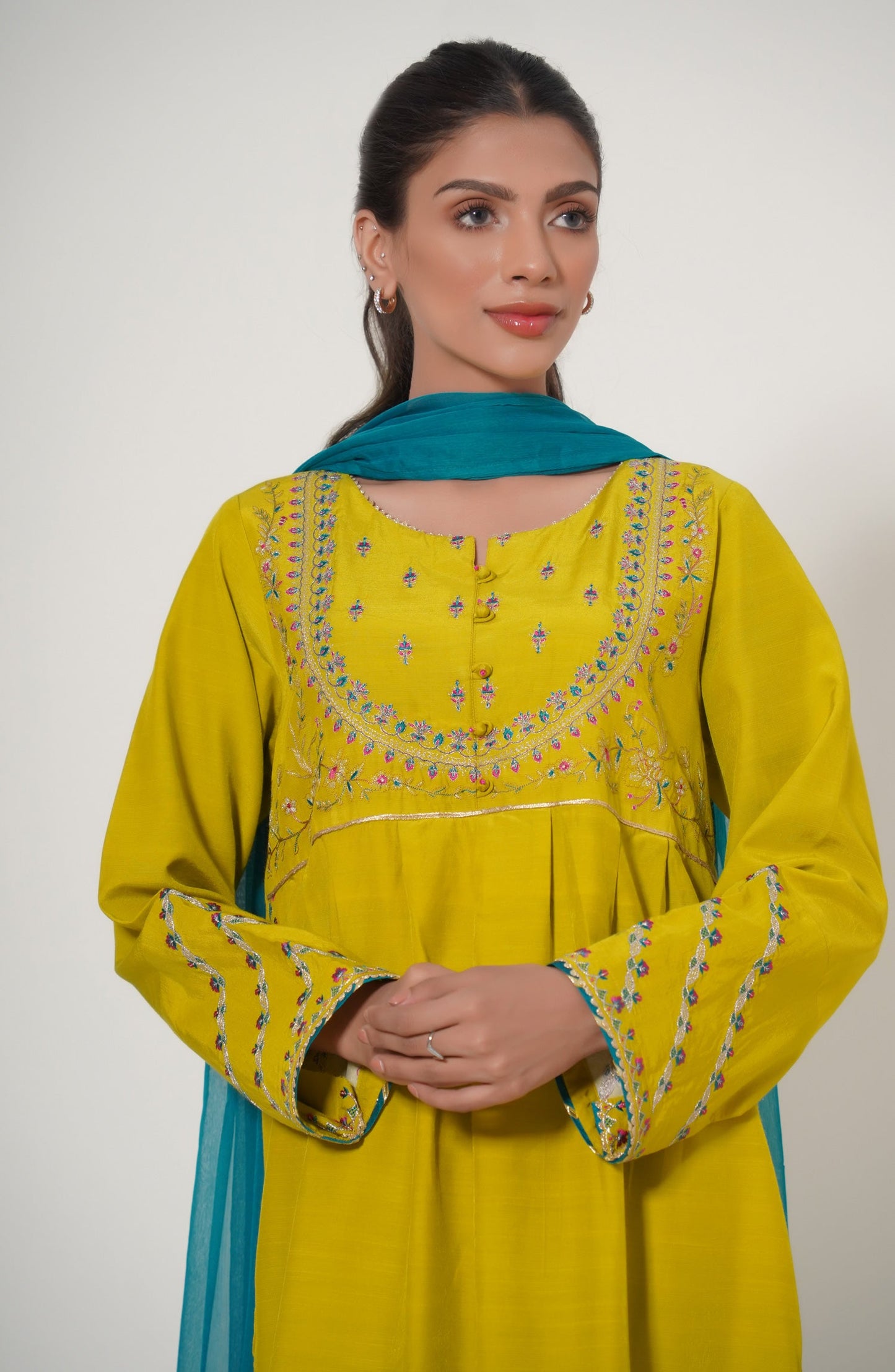 Stitched 3 Piece Embroidered Raw Silk