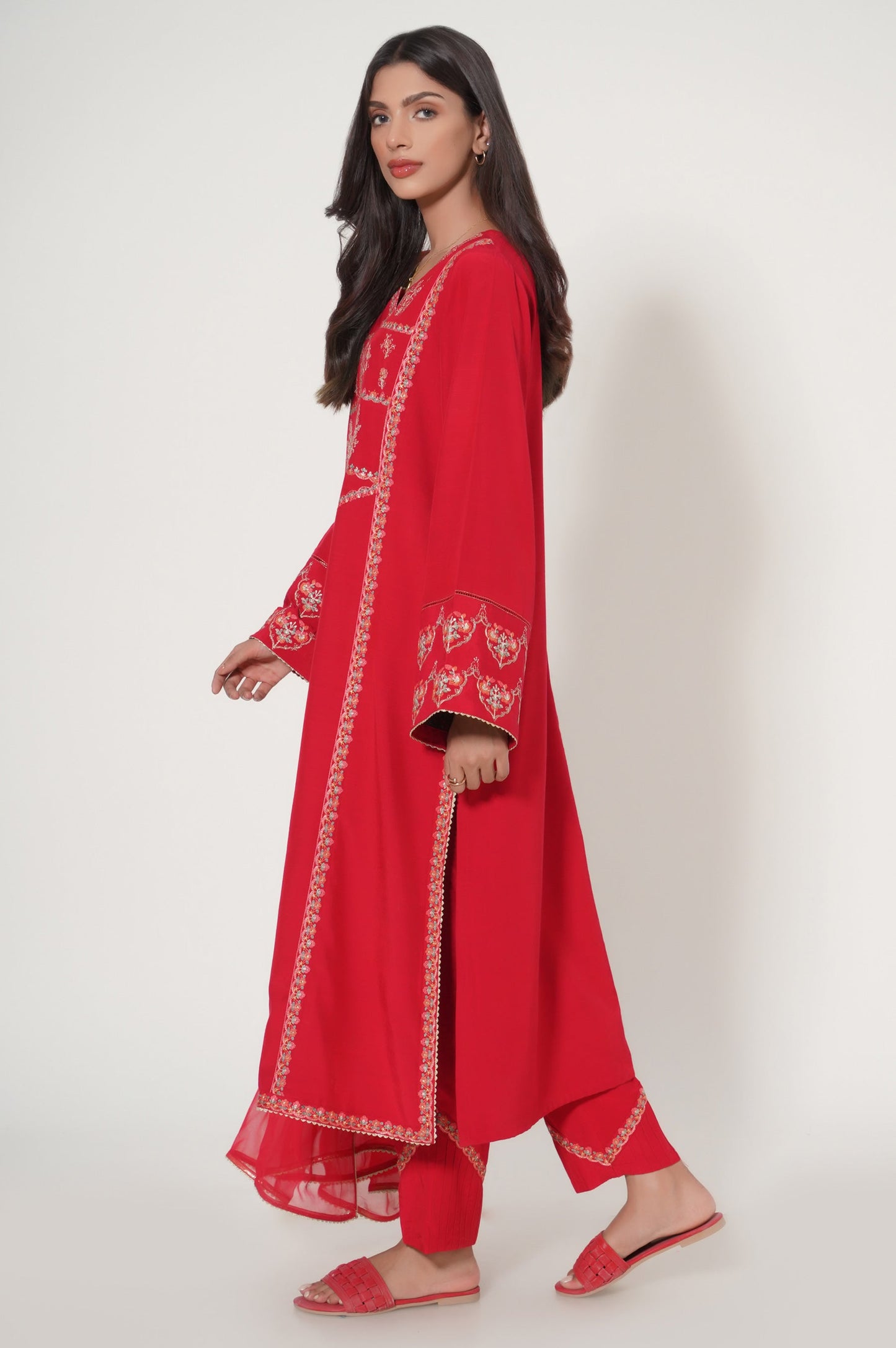Stitched 3 Piece Embroidered Raw Silk Suit