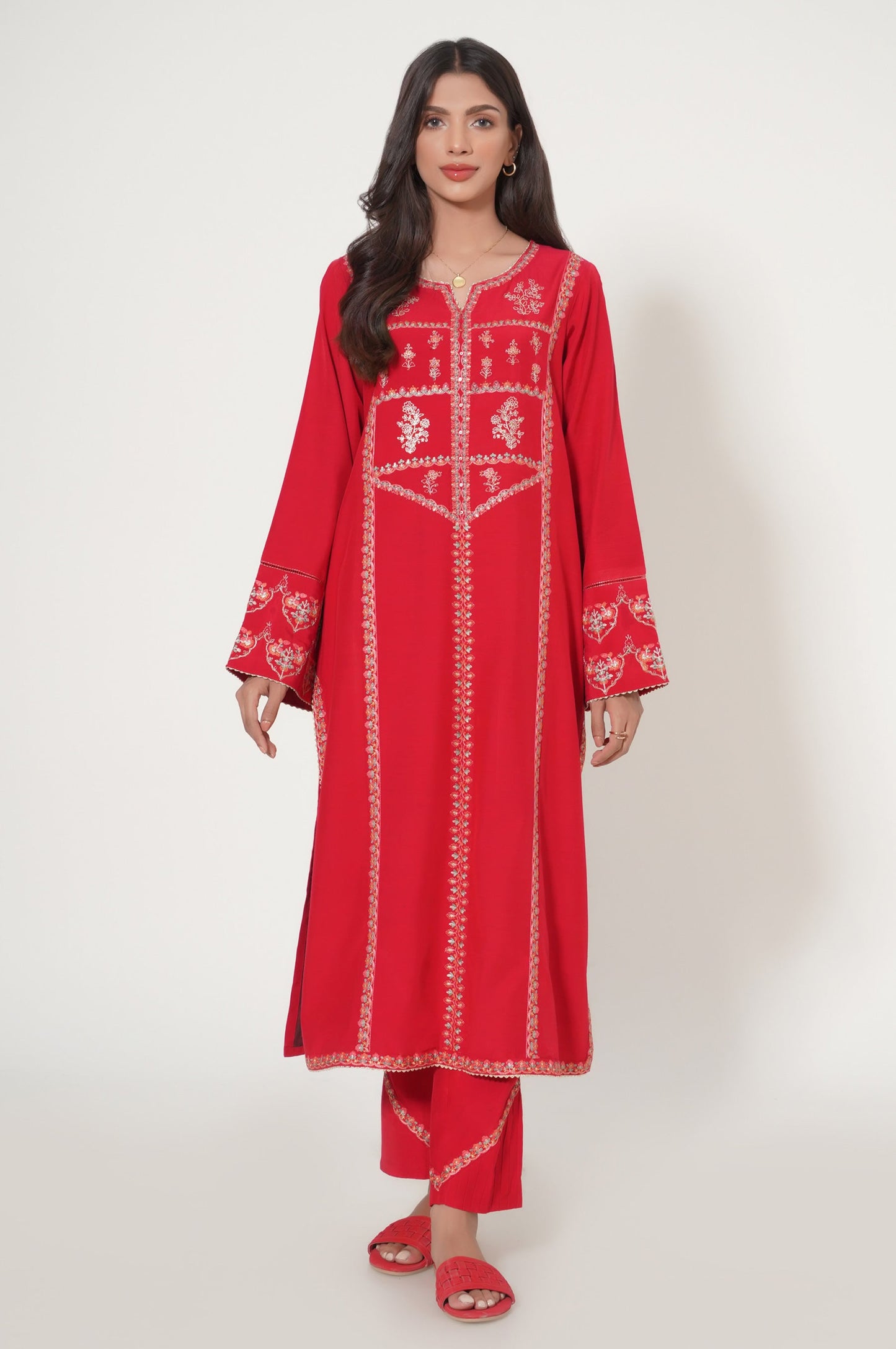 Stitched 3 Piece Embroidered Raw Silk Suit