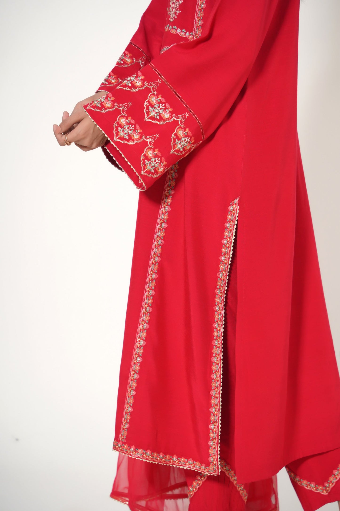 Stitched 3 Piece Embroidered Raw Silk Suit