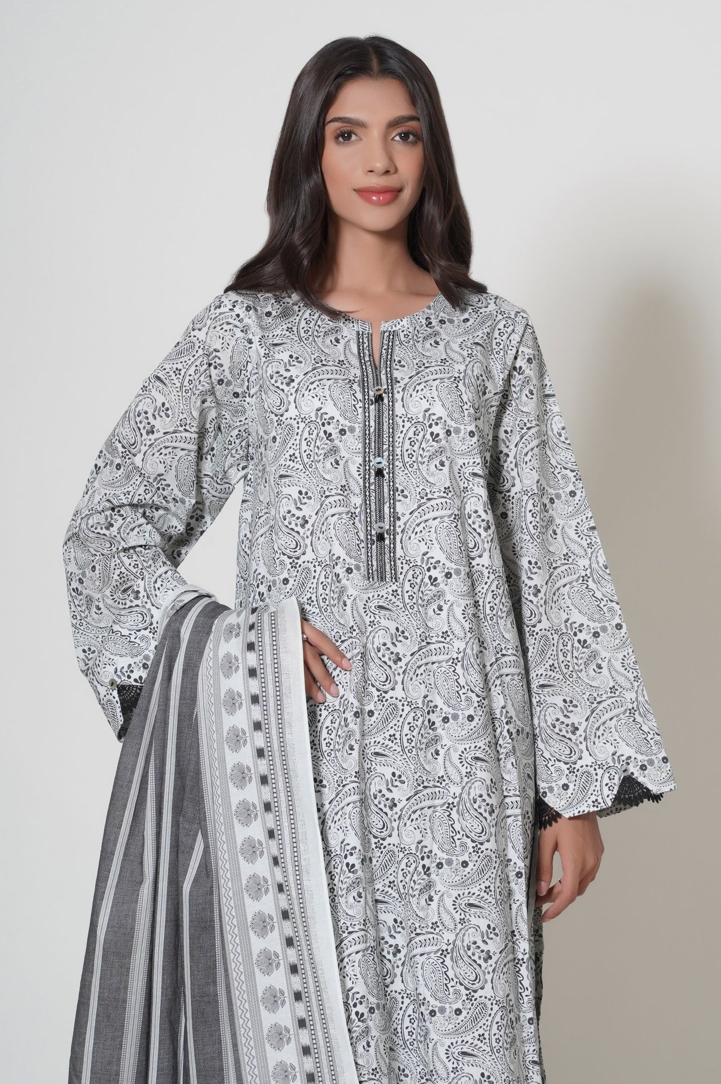 Stitched 3 Piece Printed Cambric Suit