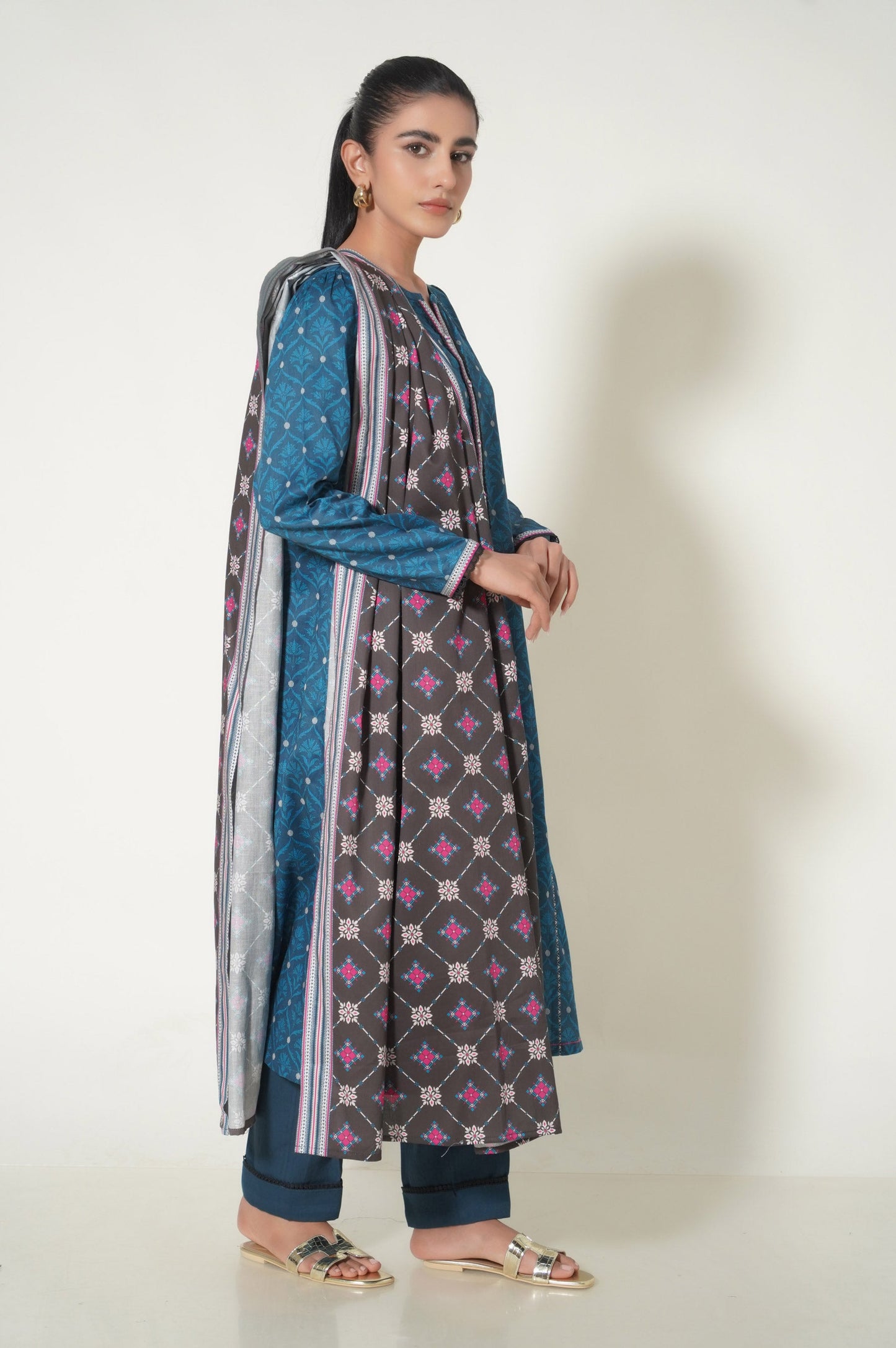 Stitched 3 Piece Printed Cottel Suit