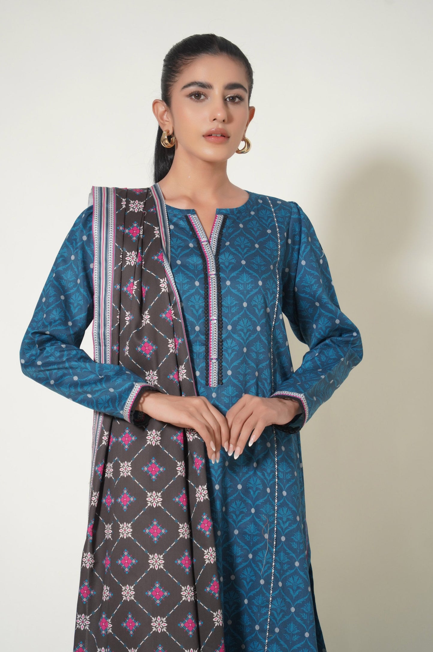 Stitched 3 Piece Printed Cottel Suit
