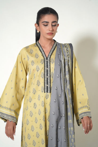 Stitched 3 Piece Printed Cottel Suit