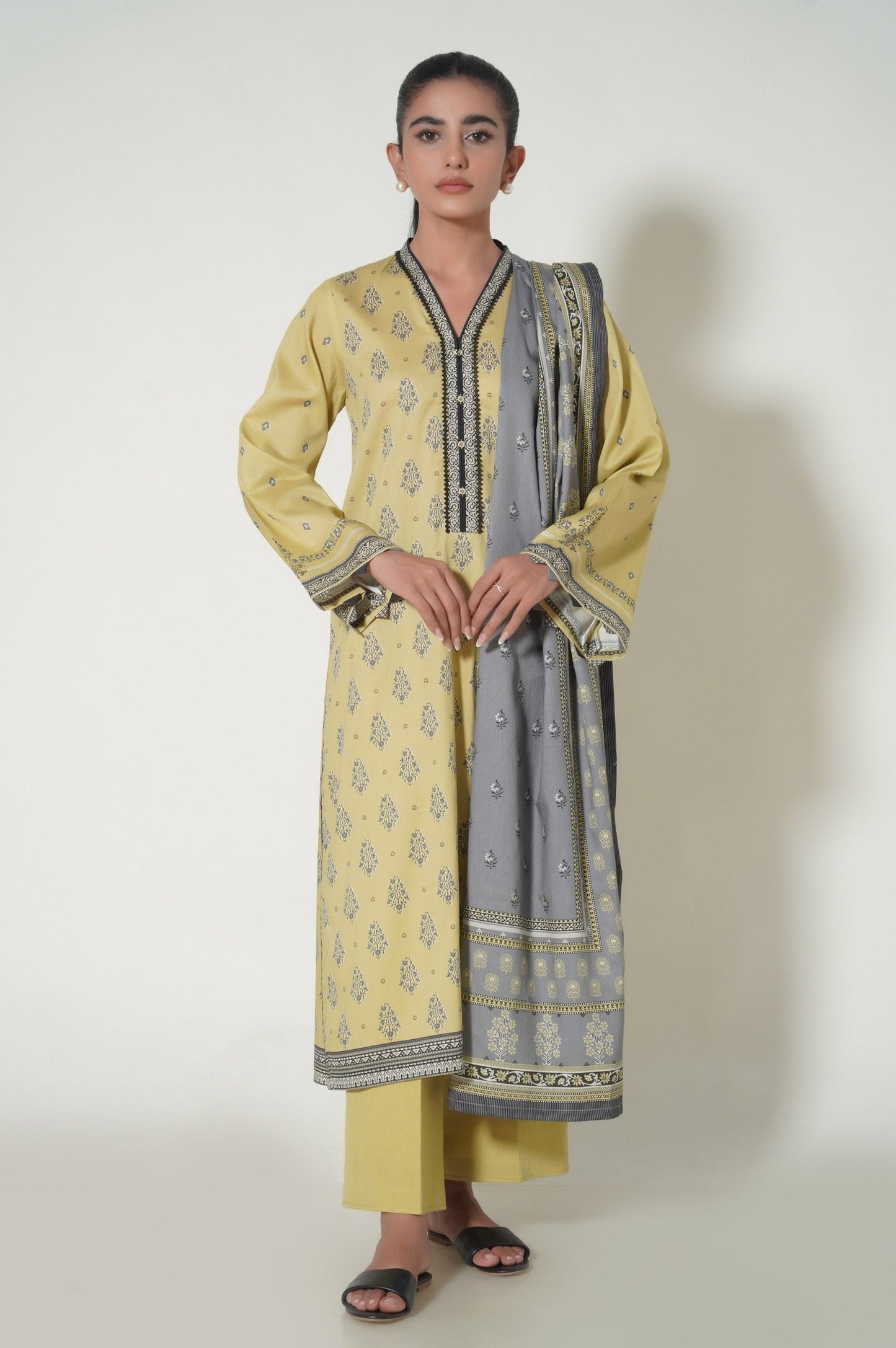 Stitched 3 Piece Printed Cottel Suit