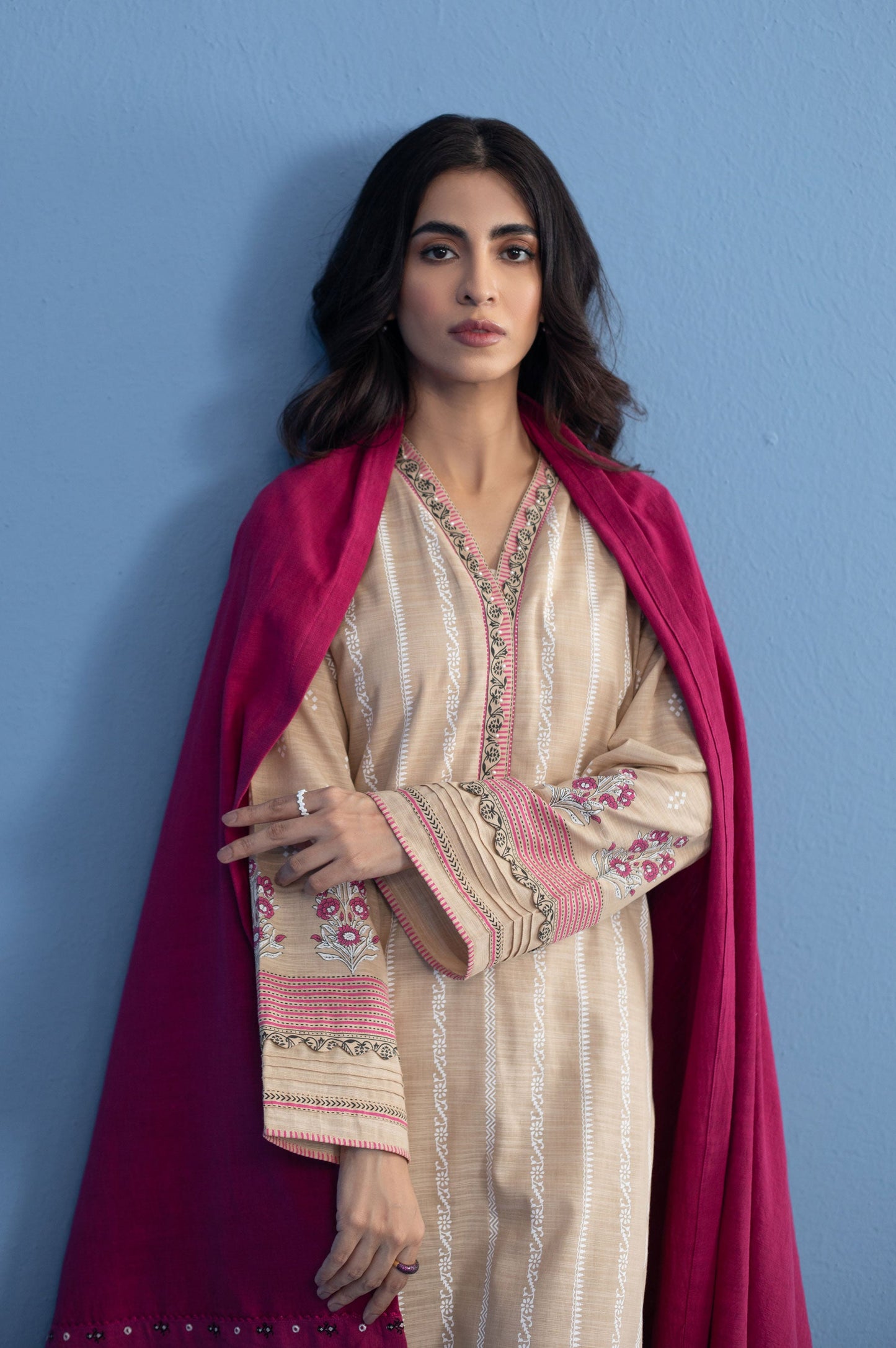 Stitched 3 Piece Paste Printed Khaddar Suit