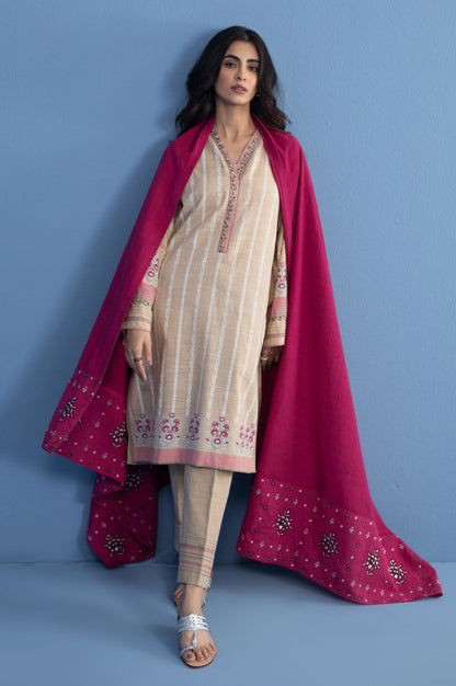 Stitched 3 Piece Paste Printed Khaddar Suit