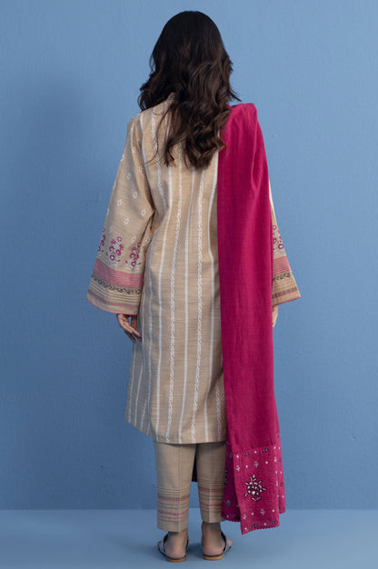 Stitched 3 Piece Paste Printed Khaddar Suit