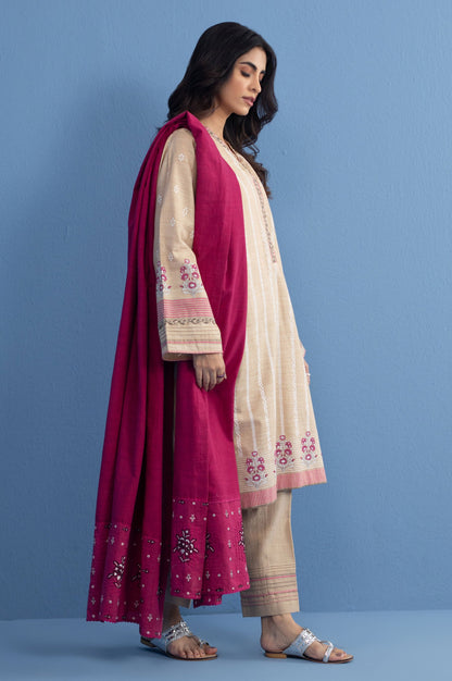 Stitched 3 Piece Paste Printed Khaddar Suit