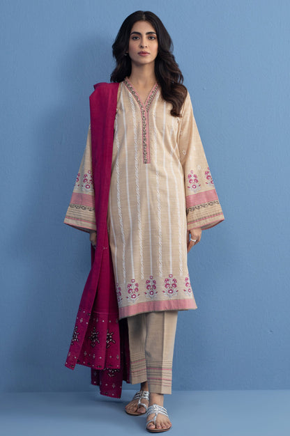 Stitched 3 Piece Paste Printed Khaddar Suit