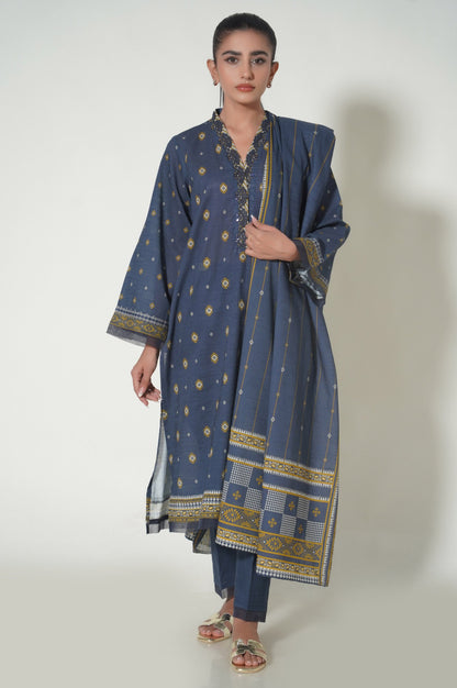 Stitched 3 Piece Printed Khaddar Suit