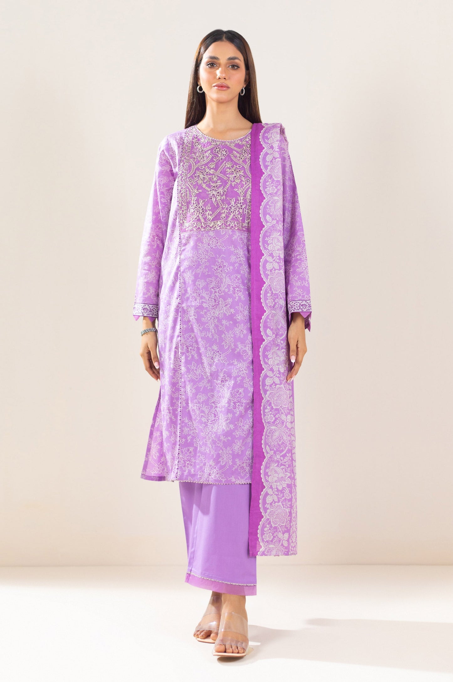 Stitched 3 Piece Embroidered Lawn Suit