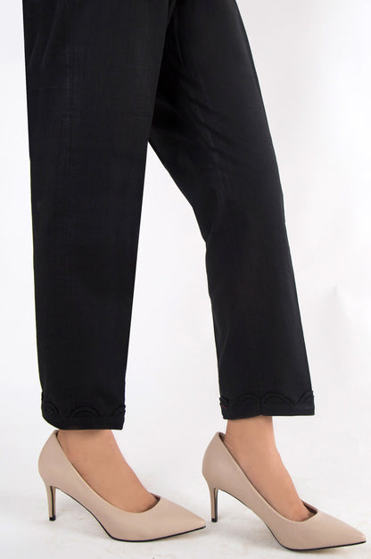 Embellished Cotton Slub Pants - Black
