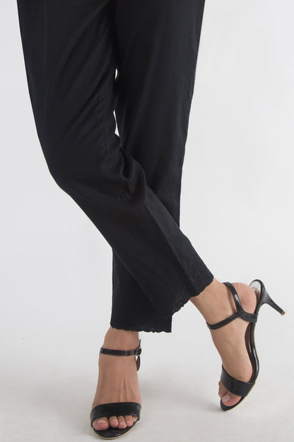 Embroidered Cotton Slub Pants - Black