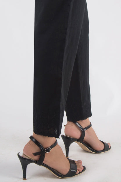 Embroidered Cotton Slub Pants - Black